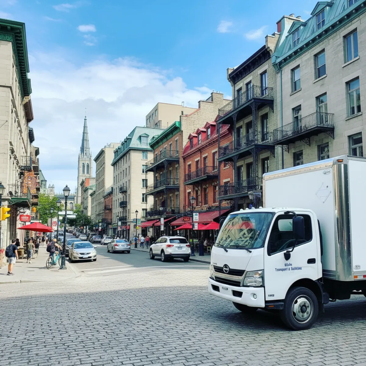 Camion de livraison iGlobe dans une rue commerçante